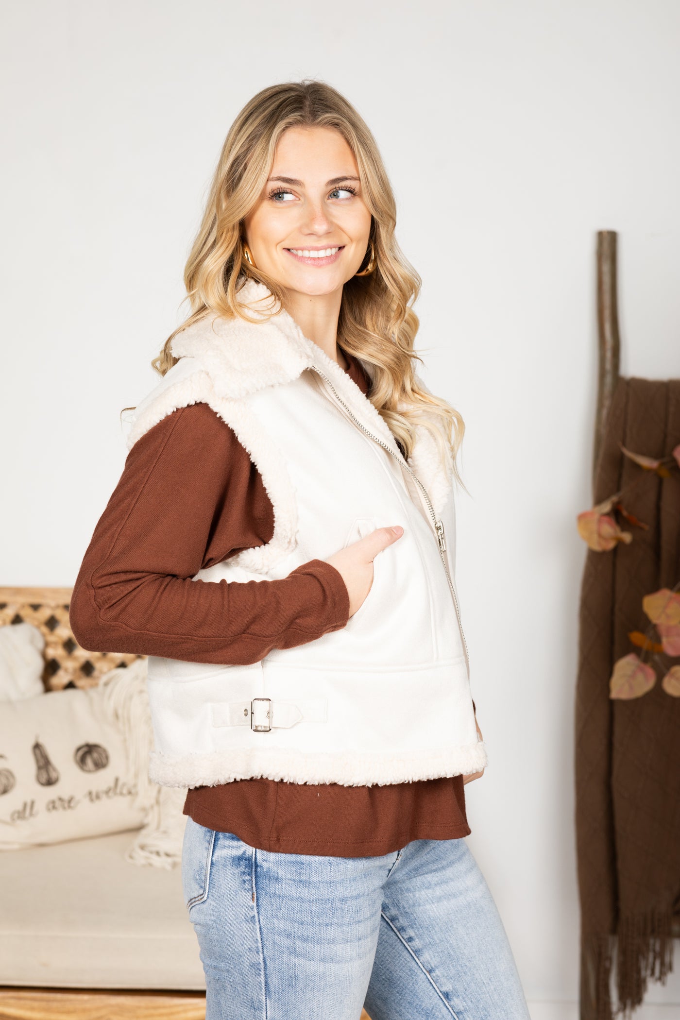 Sherpa Lined Faux Suede Vest