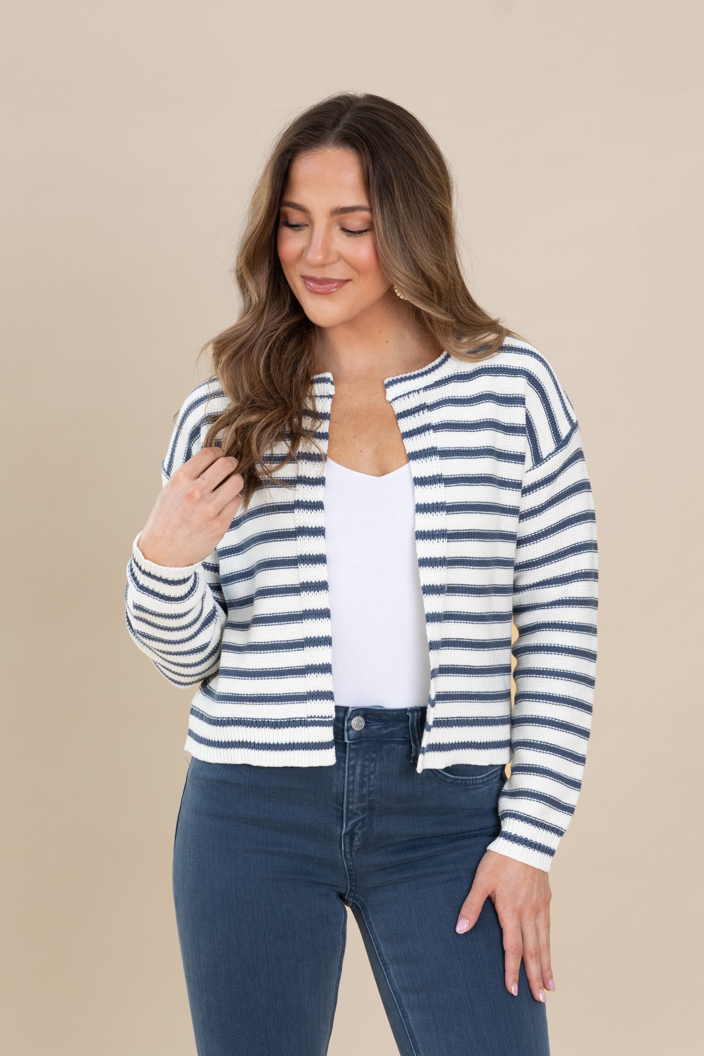 Striped Ribbed Open Cardigan