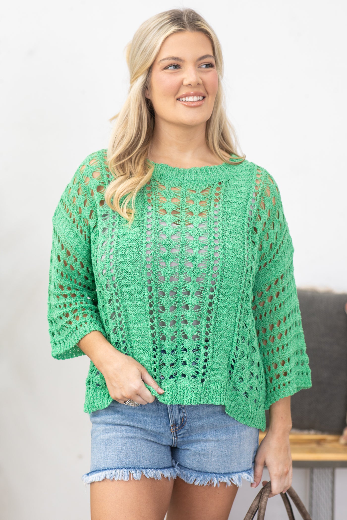 Jade Crochet Knit Half Sleeve Top