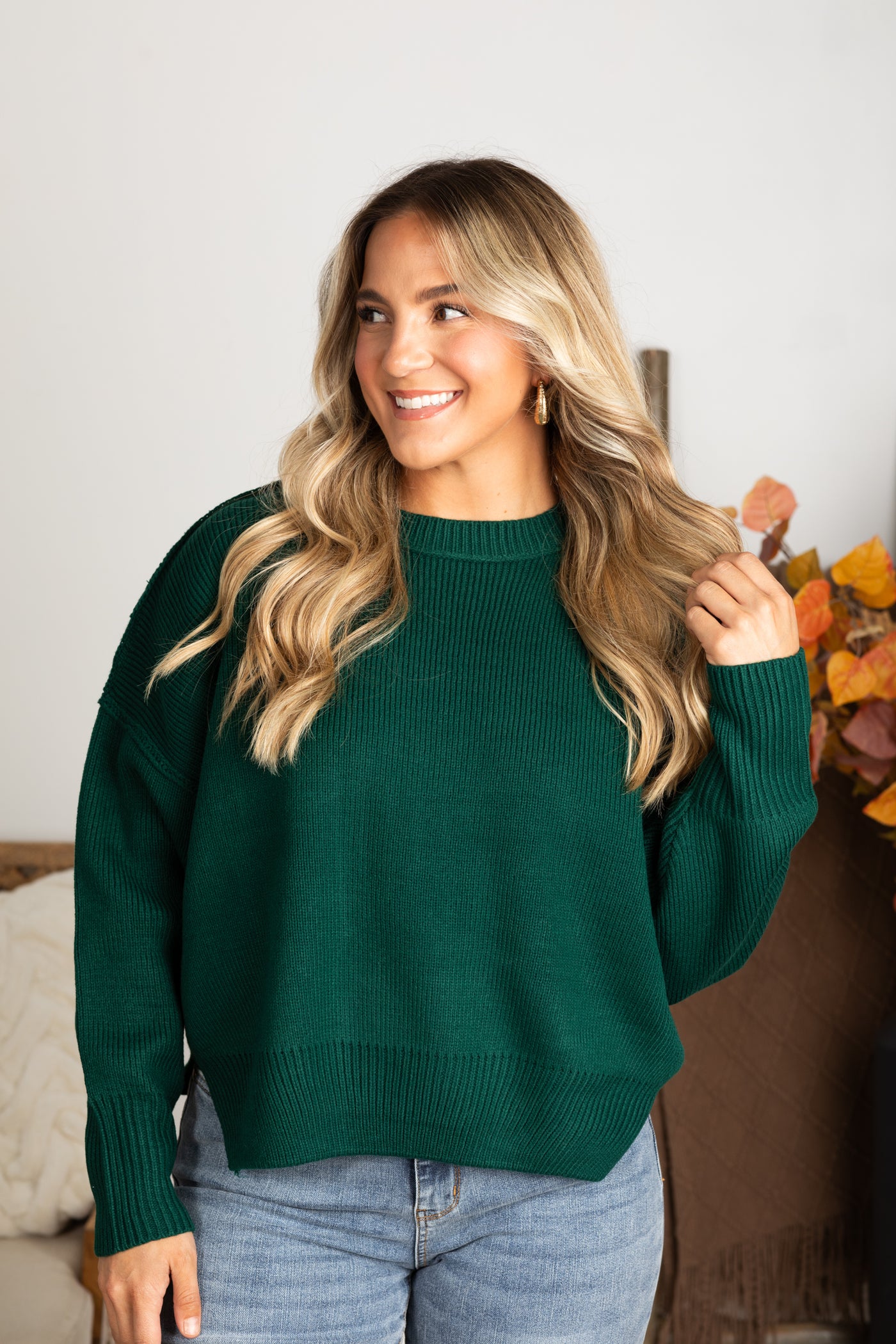 Oversized Ribbed Knit Sweater With Side Slits