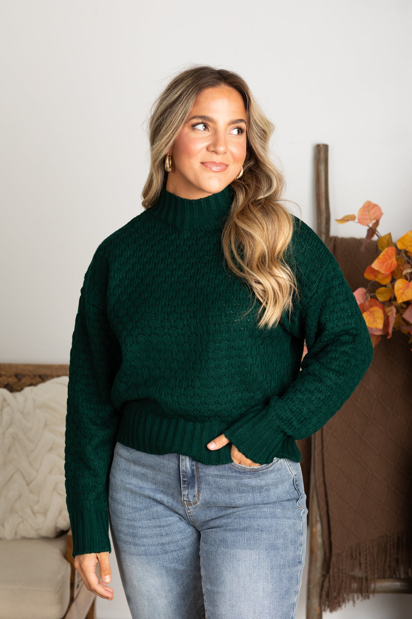 Mock Neck Textured Sweater