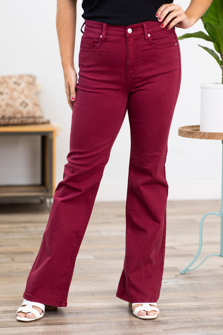 Sneak Peek Berry Kick Flare Raw Hem Jeans - Filly Flair