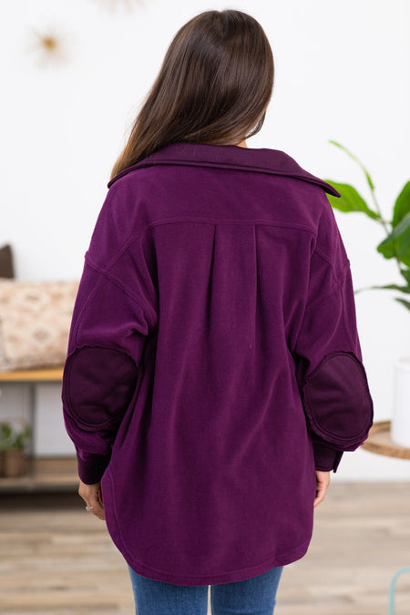 Eggplant Fleece Boyfriend Fit Shacket - Filly Flair