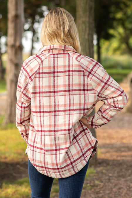 Blush and Taupe Plaid Button Up Top