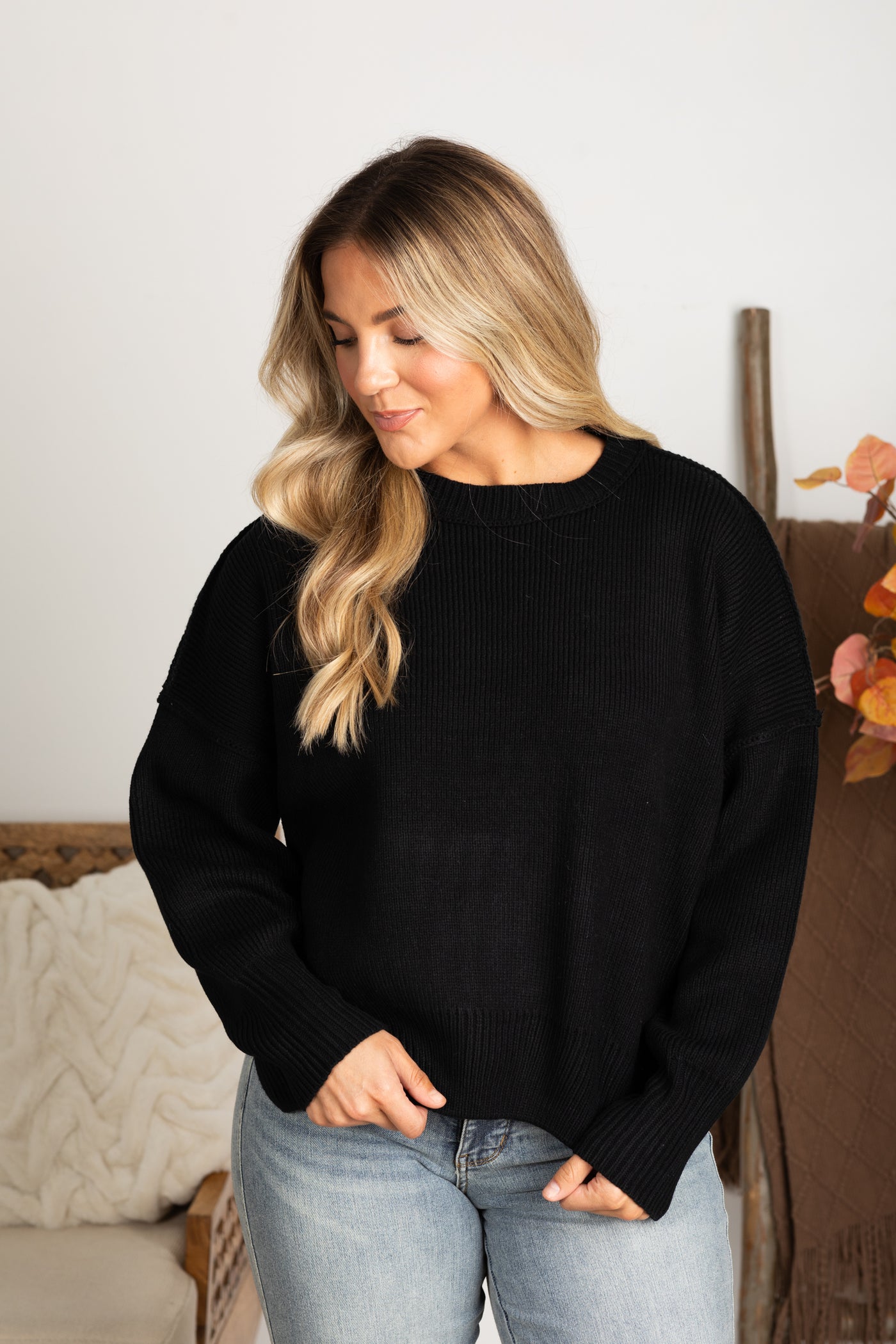 Oversized Ribbed Knit Sweater With Side Slits