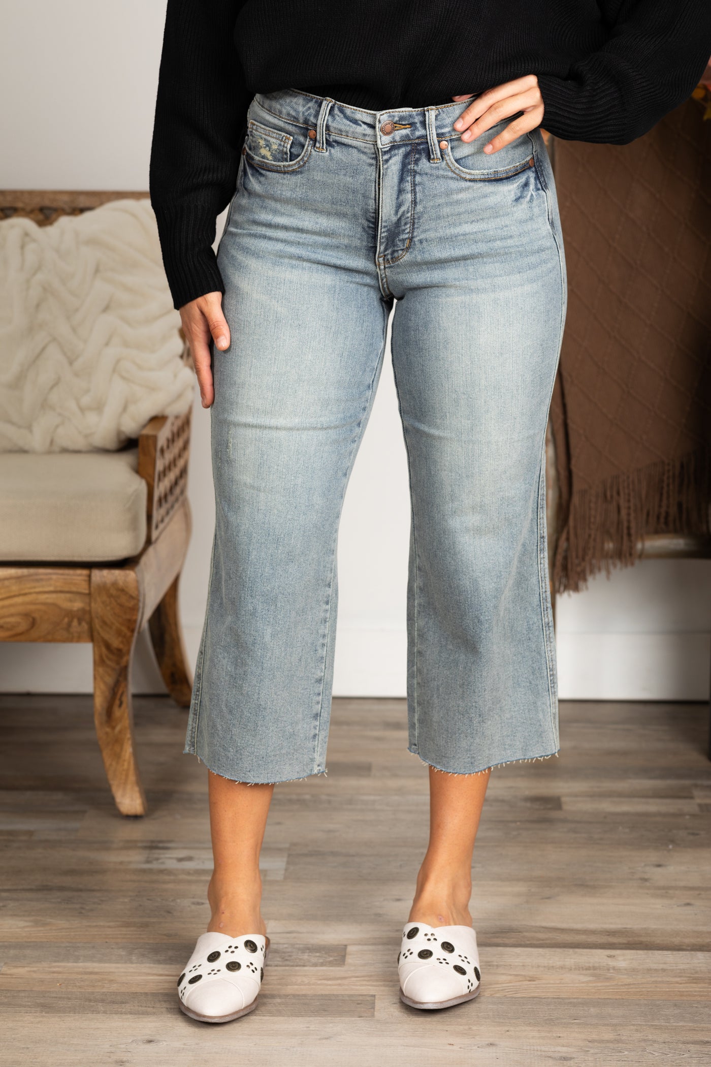 Judy Blue Tummy Control Crop Wide Leg Jean