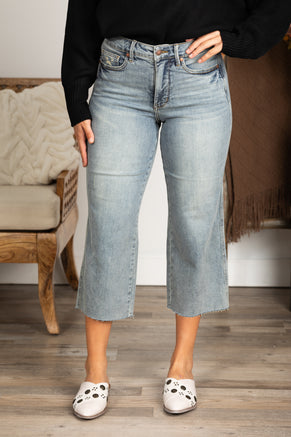 Judy Blue Tummy Control Crop Wide Leg Jean