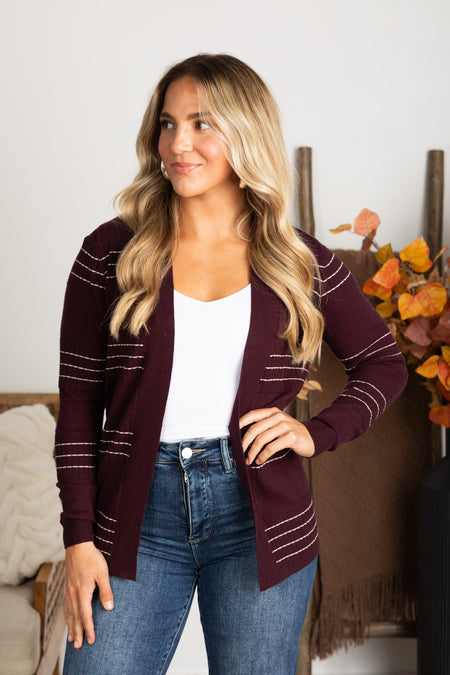 Stitch Striped Open Front Cardigan