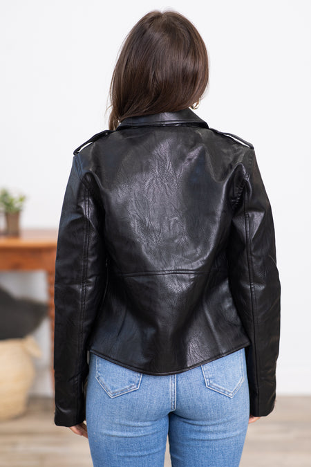 Black Vegan Leather Moto Jacket