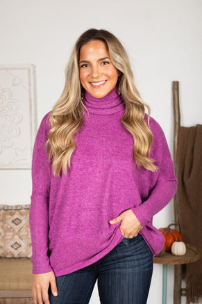 Brushed Melange Hacci Turtleneck Knit Top