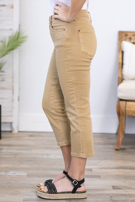 Judy Blue Khaki Garment Dyed Capris