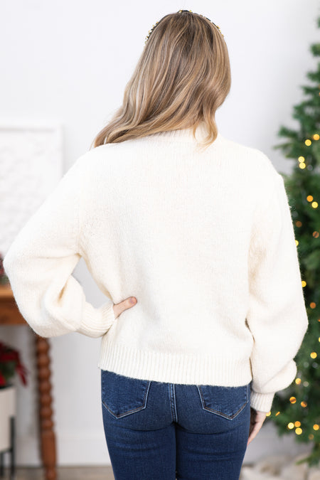 Ivory Melange Mock Neck Sweater