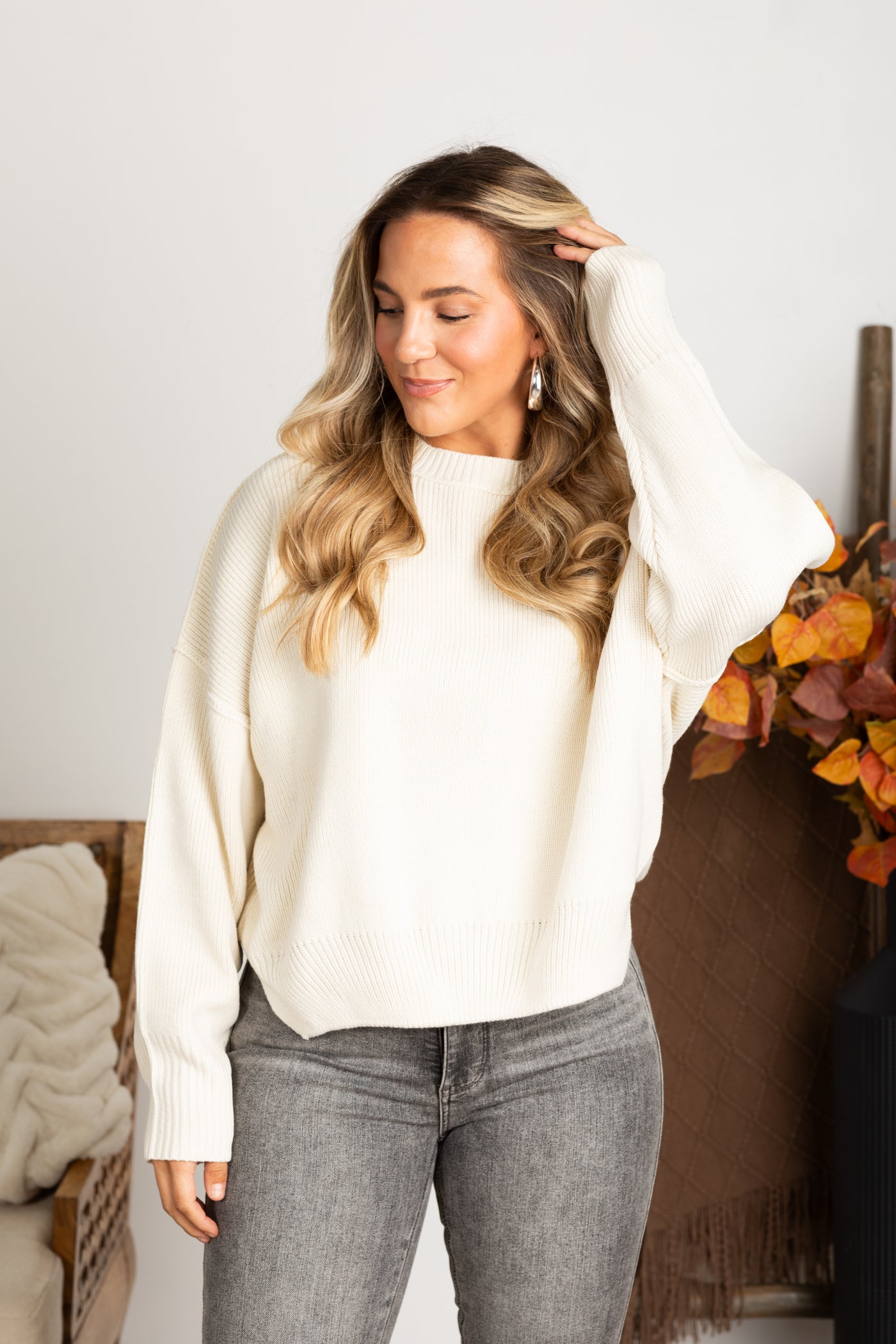 Oversized Ribbed Knit Sweater With Side Slits