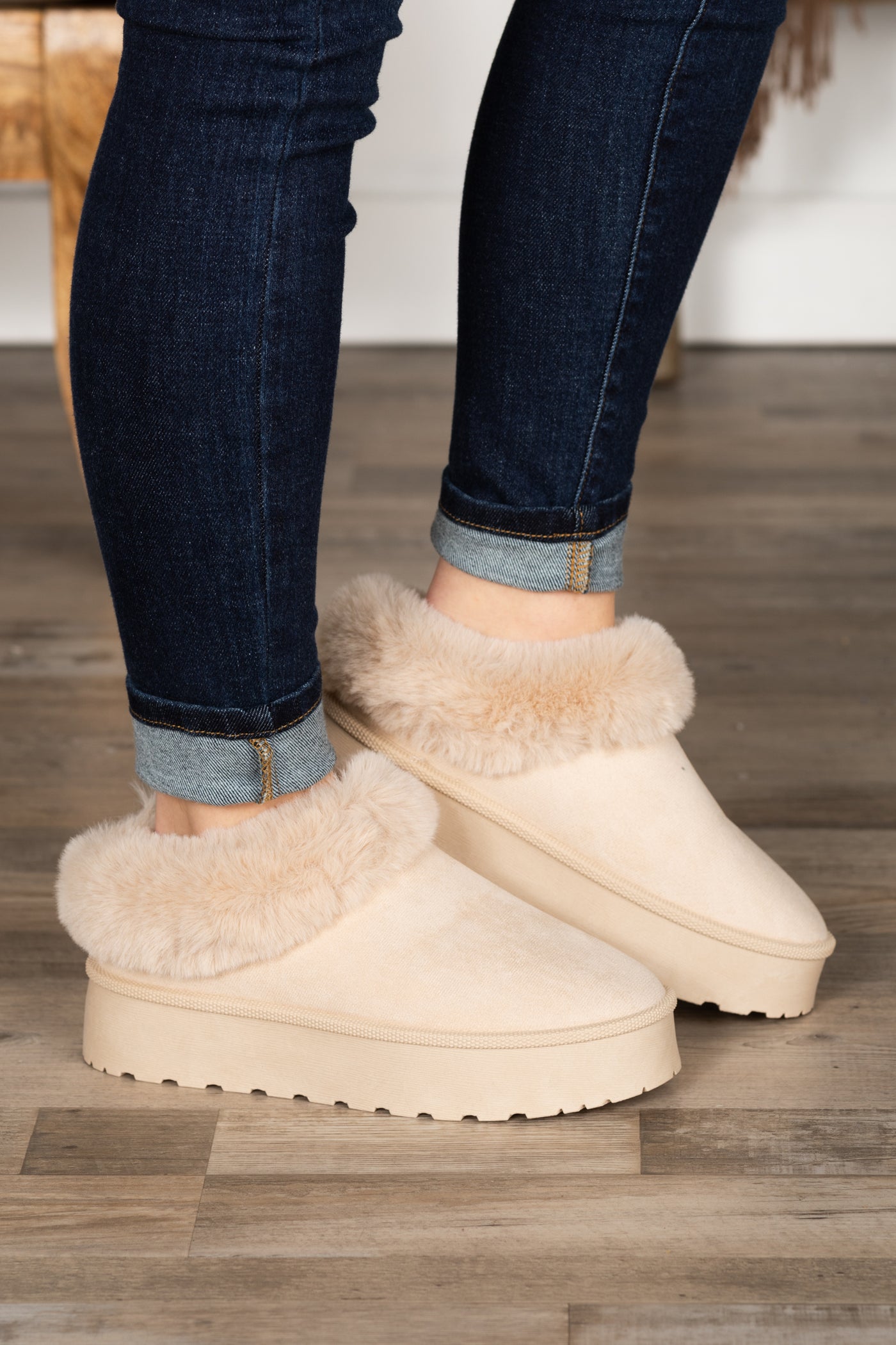 Faux Fur Lined Platform Slip On Shoes