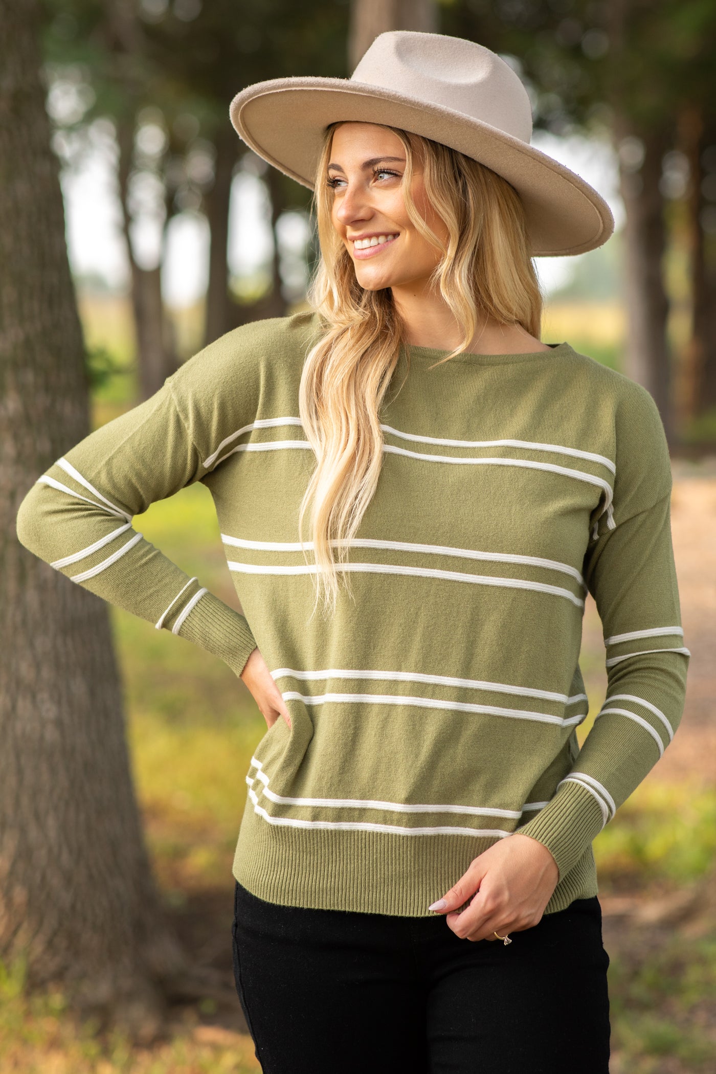 Textured Stripe Boat Neck Sweater