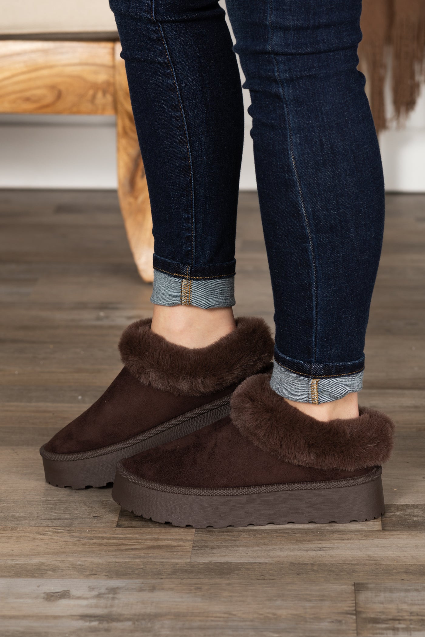 Faux Fur Lined Platform Slip On Shoes