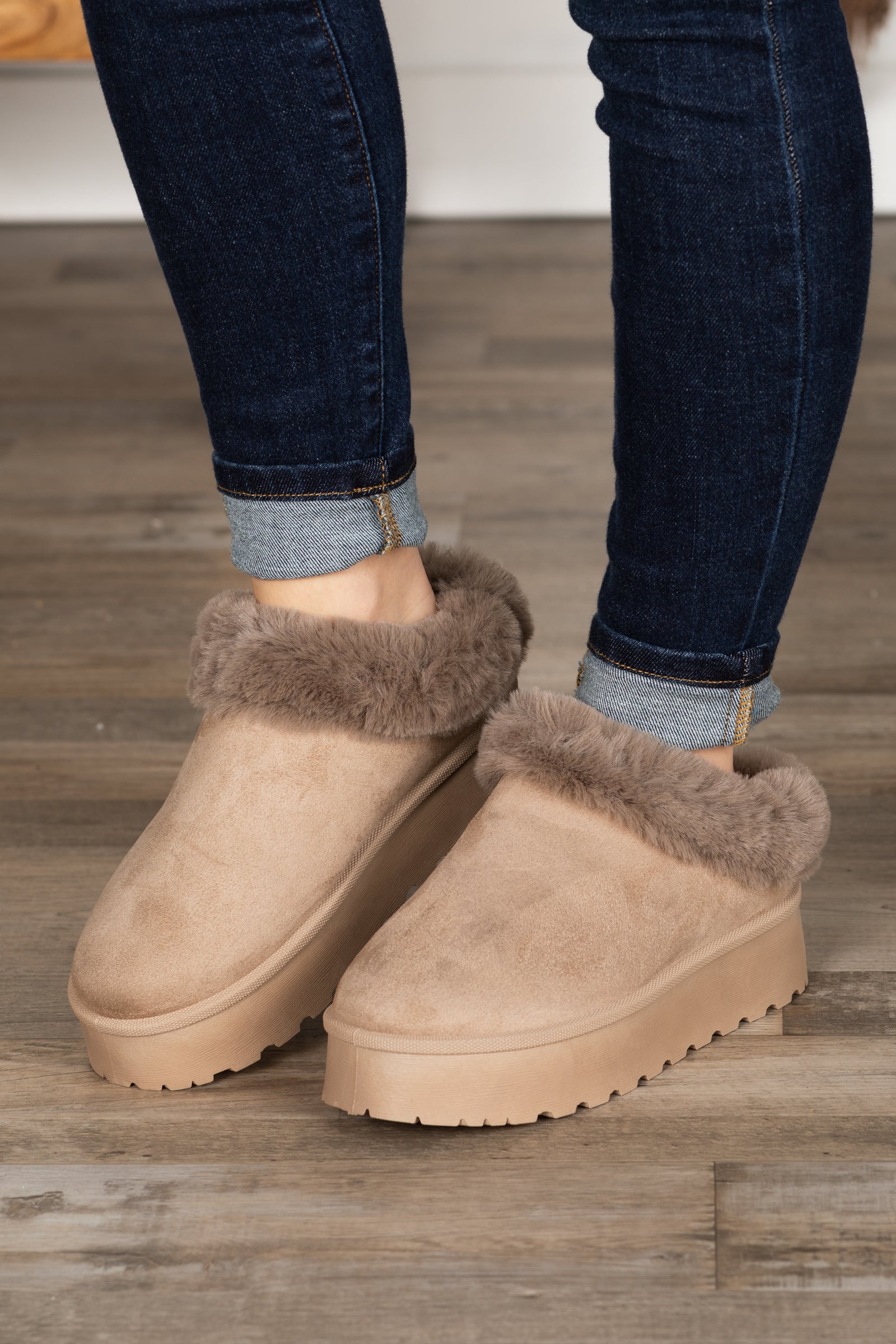 Faux Fur Lined Platform Slip On Shoes Filly Flair