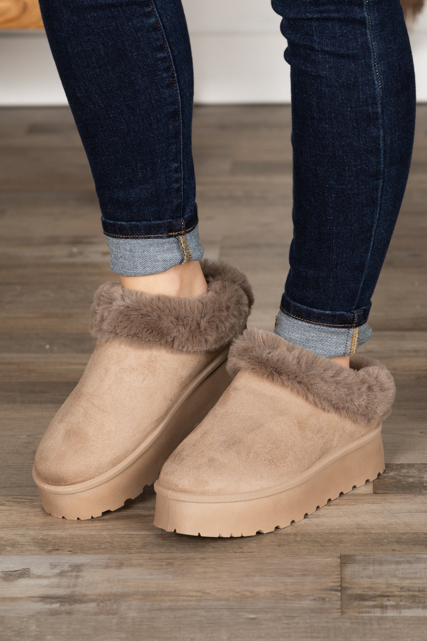 Faux Fur Lined Platform Slip On Shoes