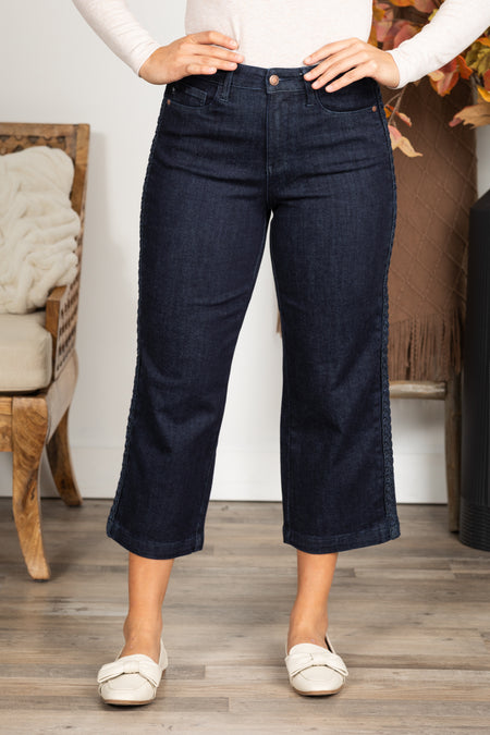 Judy Blue Side Braid Detail Crop Wide Jeans