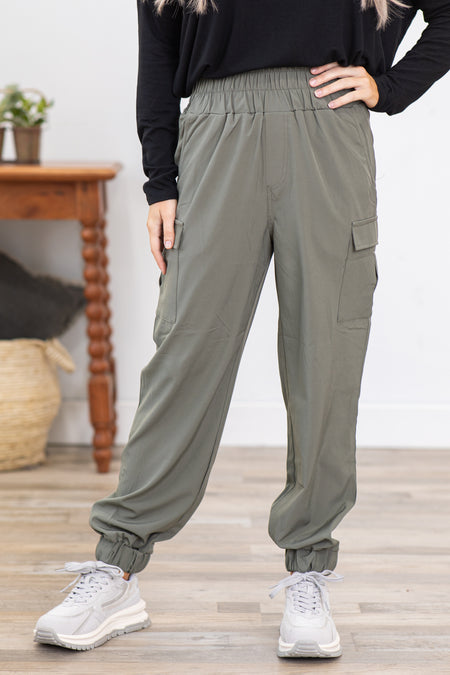 Olive High Waist Cargo Pocket Active Joggers