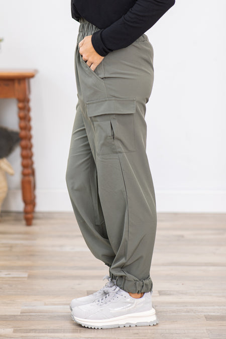 Olive High Waist Cargo Pocket Active Joggers