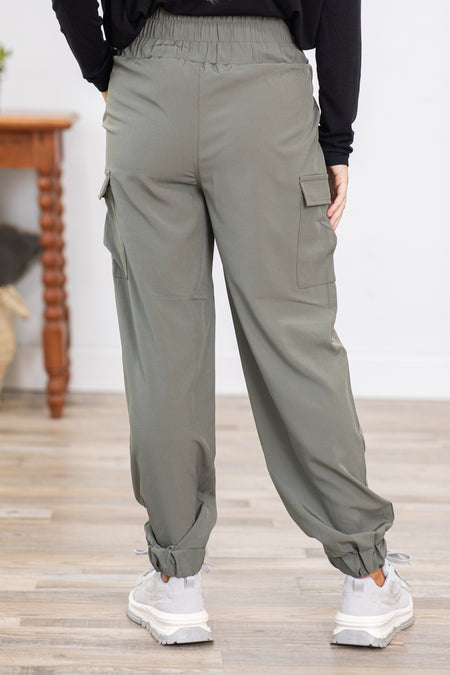 Olive High Waist Cargo Pocket Active Joggers