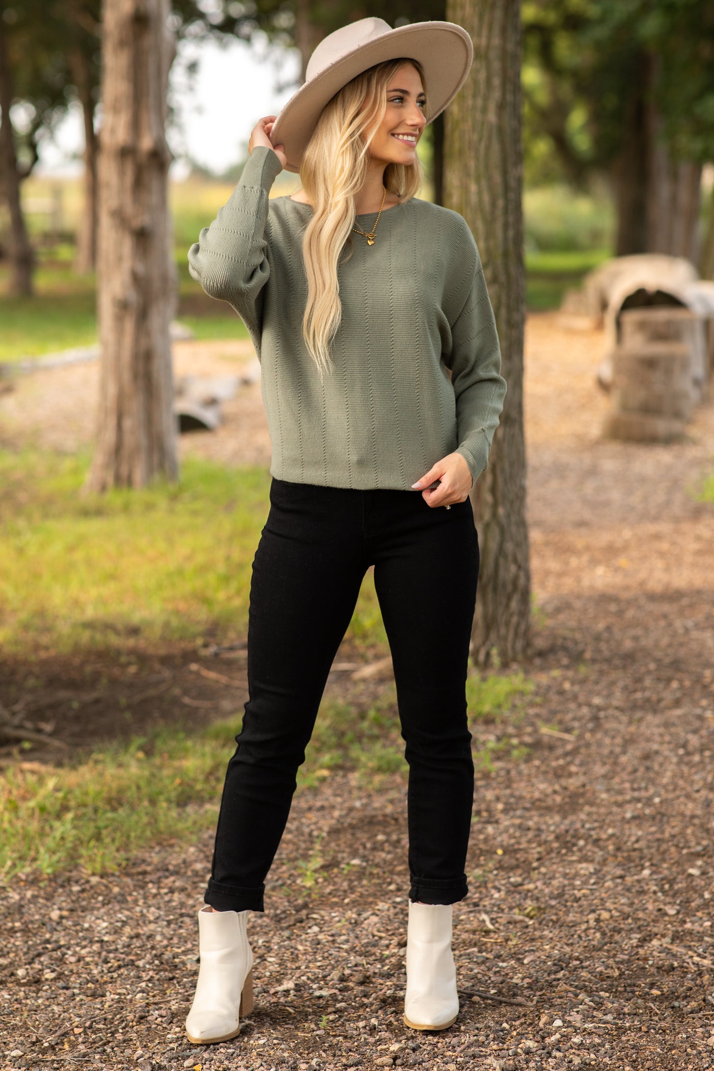 Textured Dolman Sleeve Boatneck Sweater