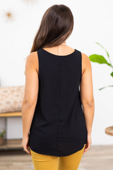 Black Hi Lo Round Neck Tank - Filly Flair