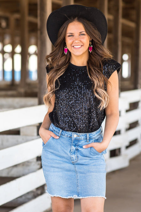 Black Sequin Sleeveless Top - Filly Flair