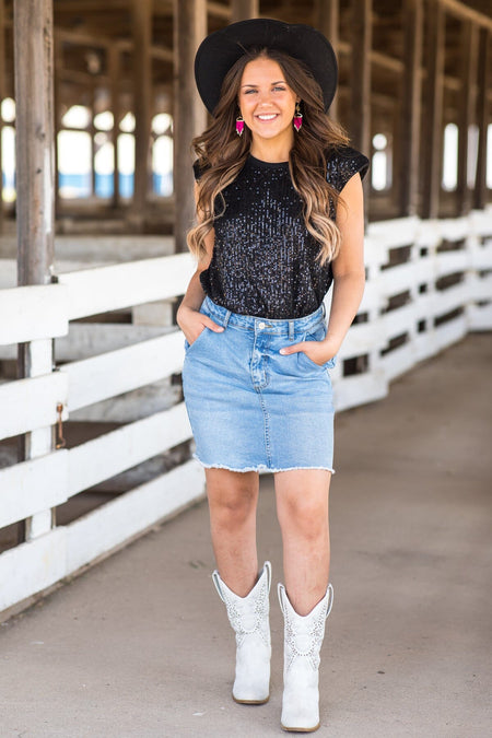 Black Sequin Sleeveless Top - Filly Flair