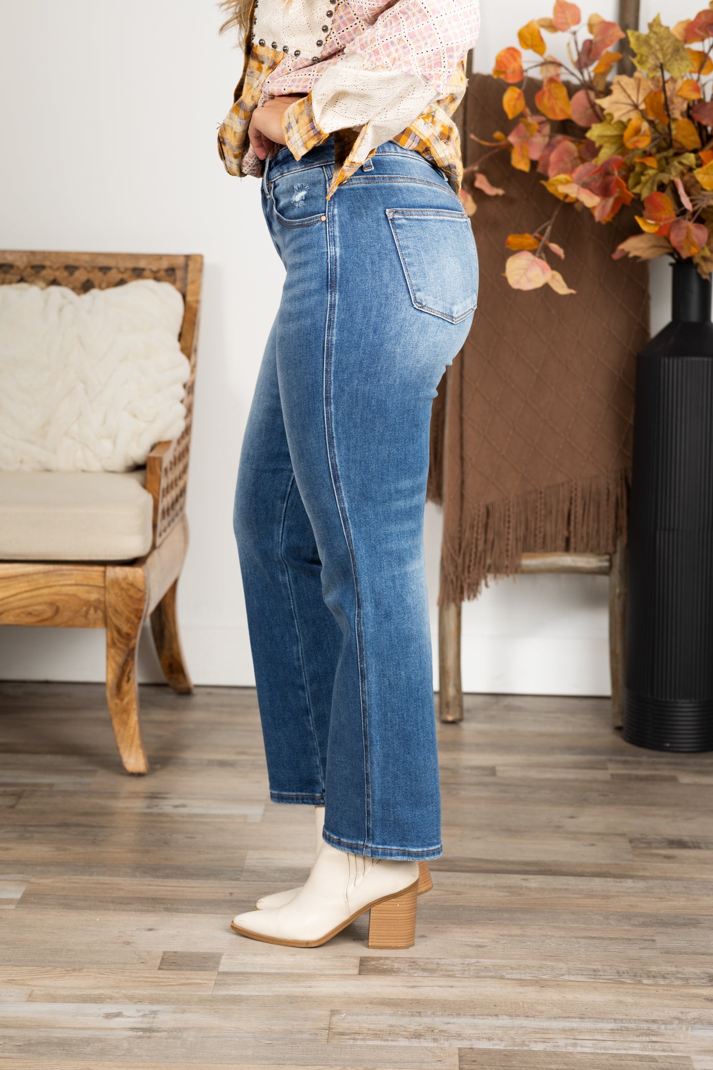 Risen Dark Tummy Control Ankle Straight Jeans