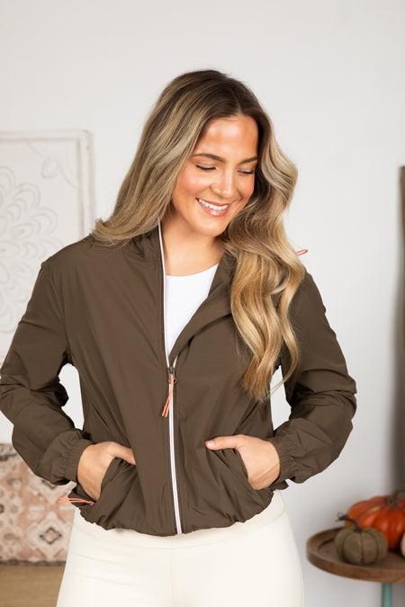 Olive Zipper Active Jacket With Pockets