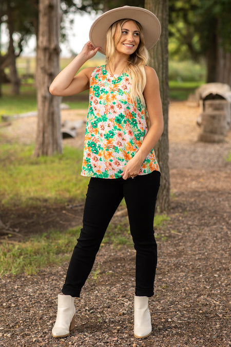 Kelly Green Floral Print Woven Tank