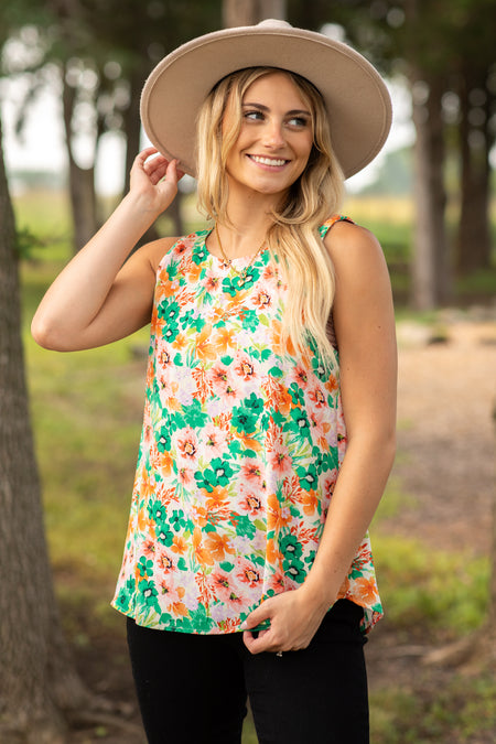 Kelly Green Floral Print Woven Tank