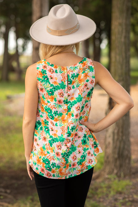 Kelly Green Floral Print Woven Tank