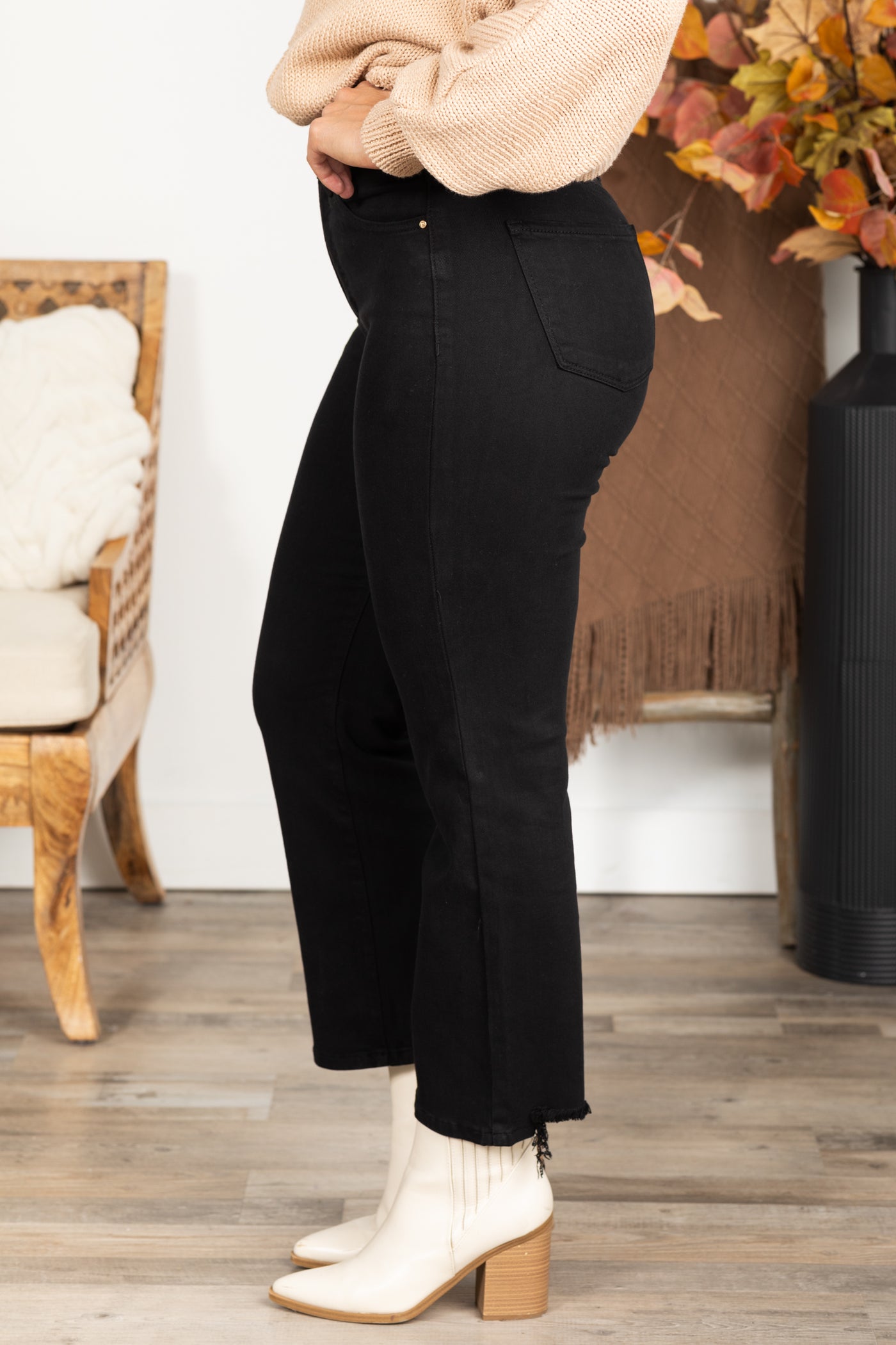 Risen Black Tummy Control Crop Straight Pants