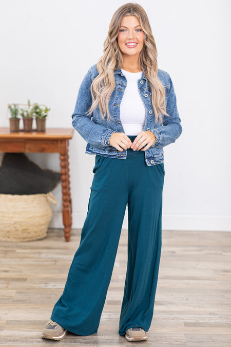 Teal Wide Leg Pull On Pants