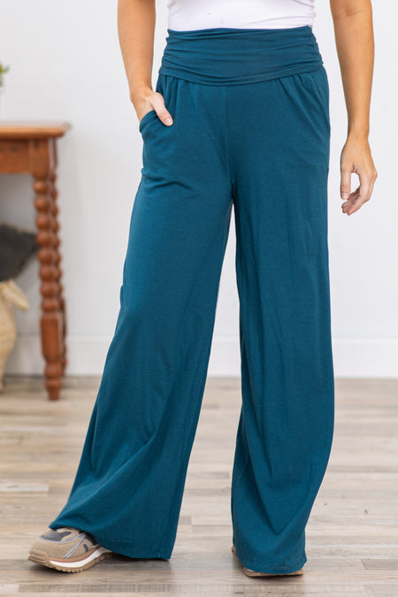 Teal Wide Leg Pull On Pants