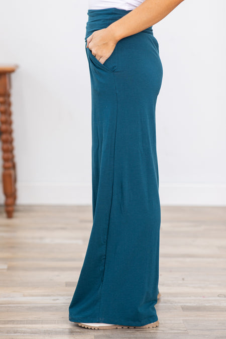 Teal Wide Leg Pull On Pants