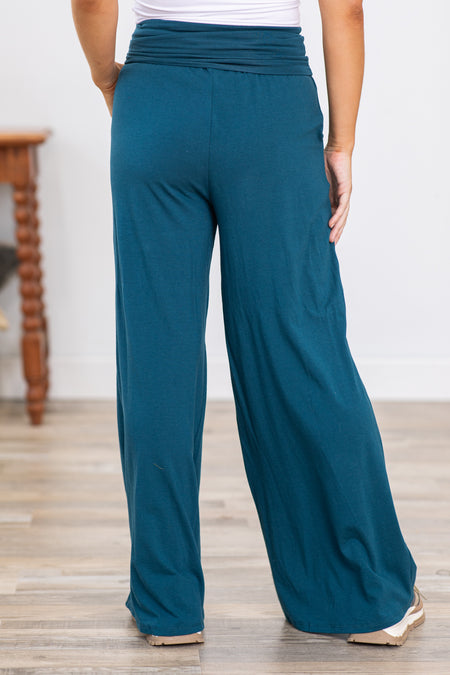 Teal Wide Leg Pull On Pants