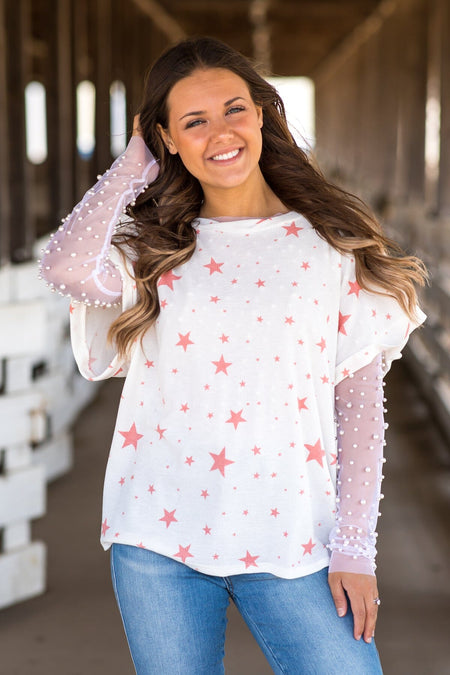 Off White and Blush Star Print Top - Filly Flair