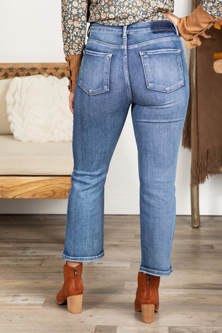 Risen Medium Wash Crop Straight Jeans