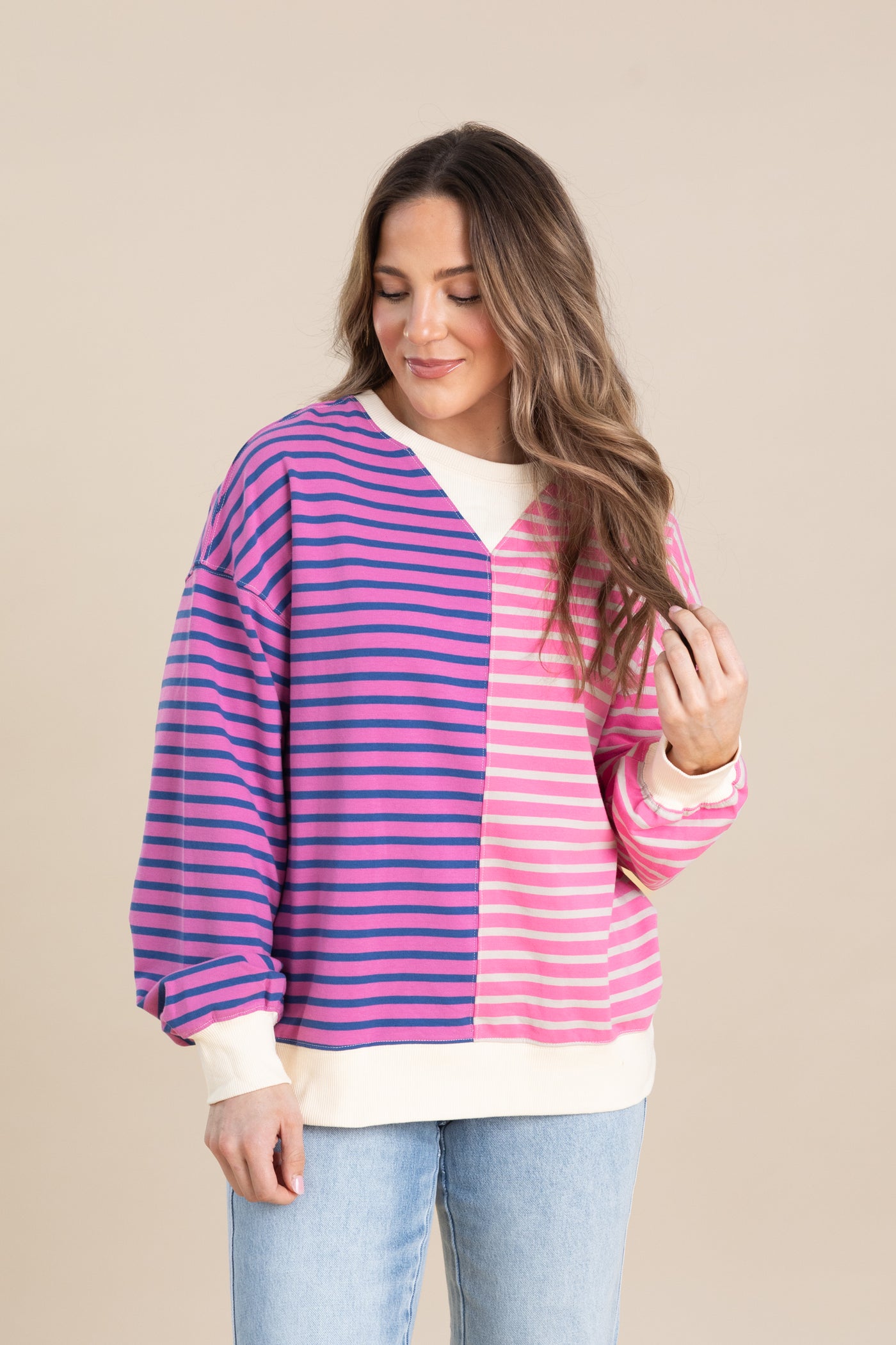 Pink And Orchid Stripe Colorblock Knit Top