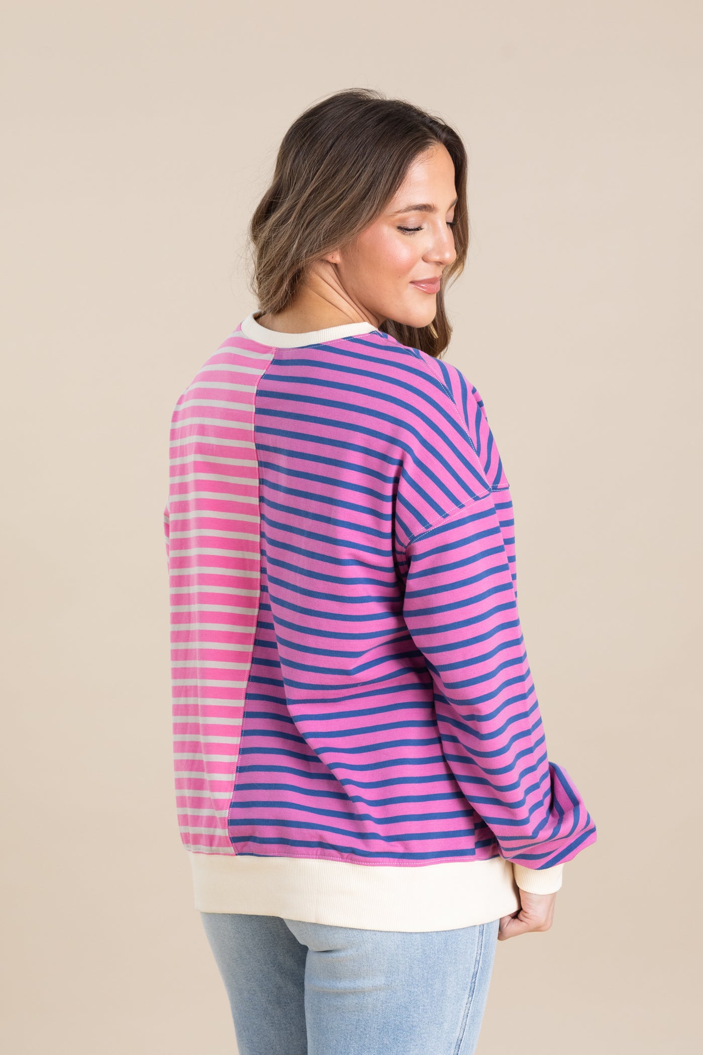 Pink And Orchid Stripe Colorblock Knit Top