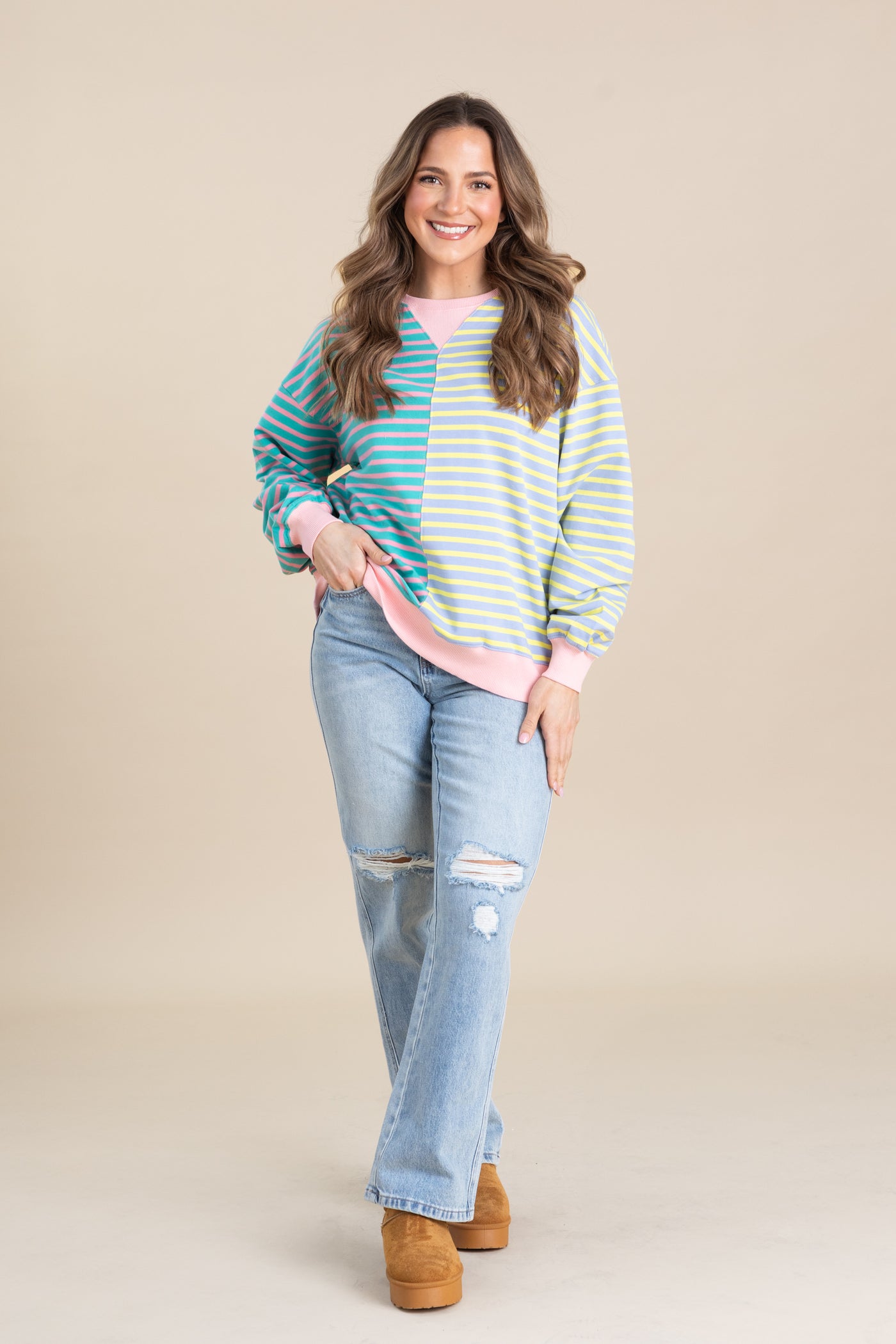 Blush Multicolor Stripe Knit Top