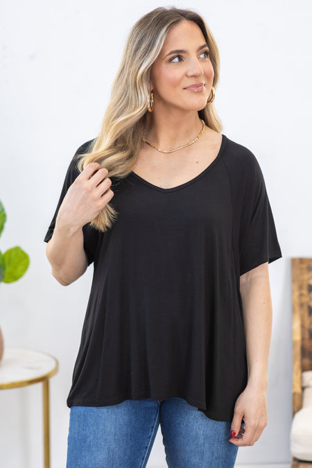 Black Oversized Short Sleeve Knit Top