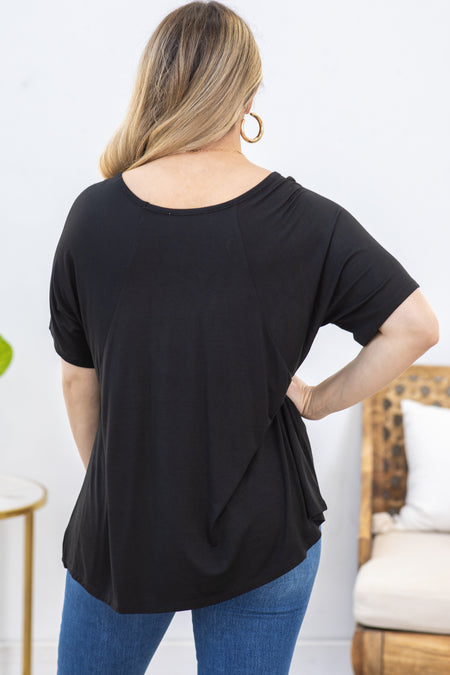 Black Oversized Short Sleeve Knit Top