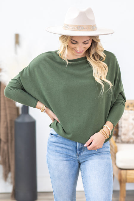 Ultra Soft Dolman Sleeve Boat Neck Top