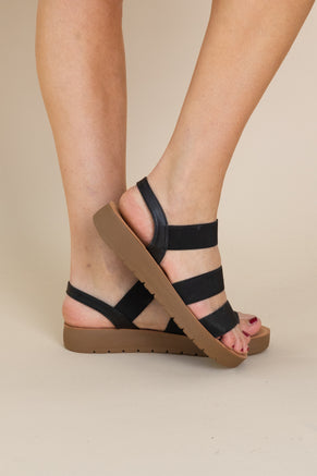 Elastic Triple Strap Sandals