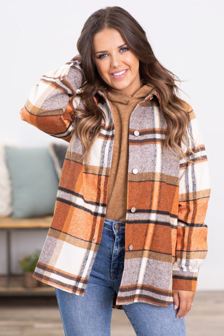 Burnt Orange and Cream Plaid Shacket - Filly Flair